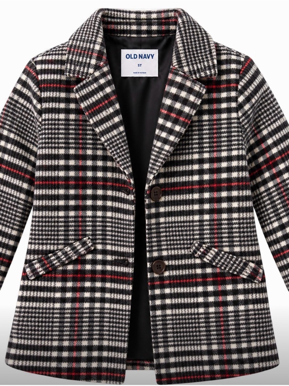 Old Navy Black, White & Red Plaid Girls' Peacoat